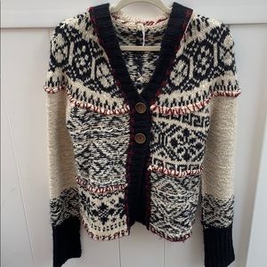 Wool Black/Red/Off White Free People Cardigan
